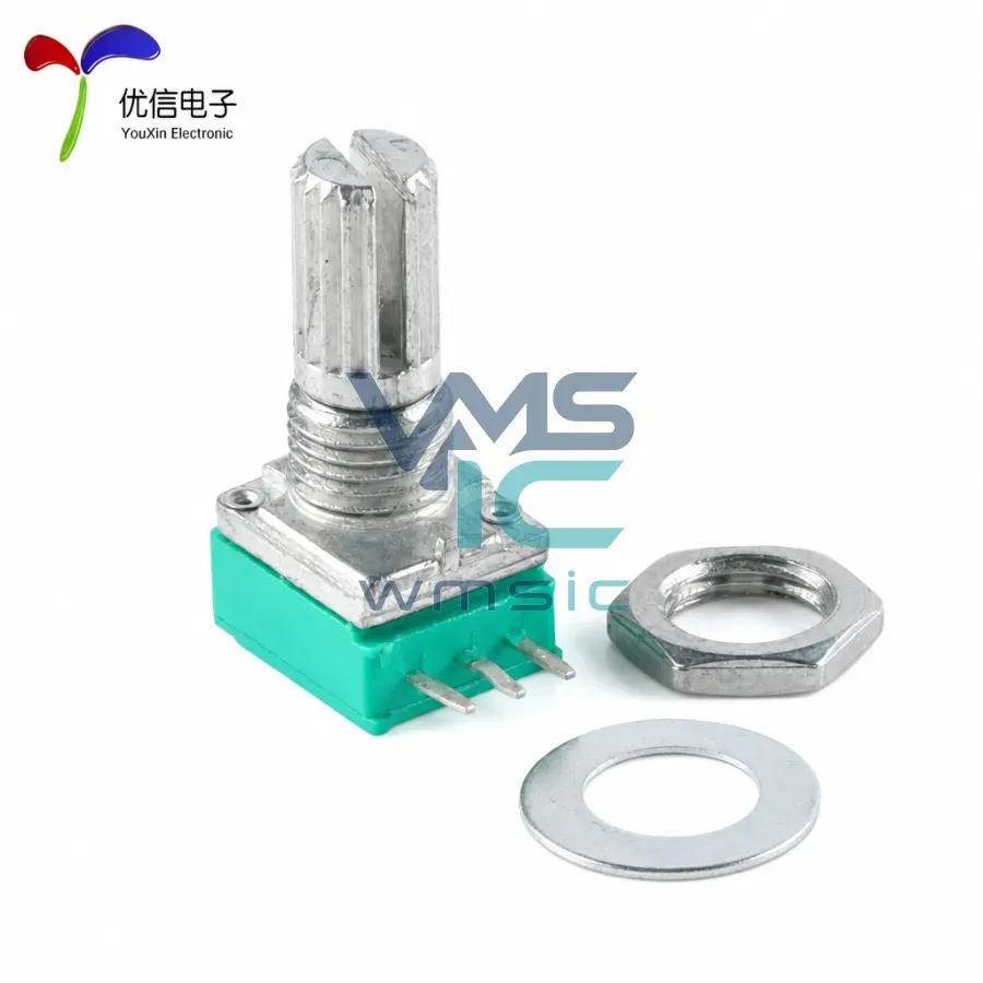 RK097N Single Audio Potentiometer B1K to B500K 15mm Handle 3-Pin Sealed RK097N Package