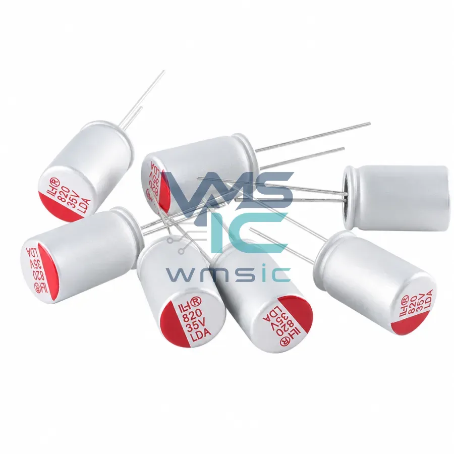 Solid Aluminum Electrolytic Capacitor 820uF 35V 10x17mm DIP 20% Package