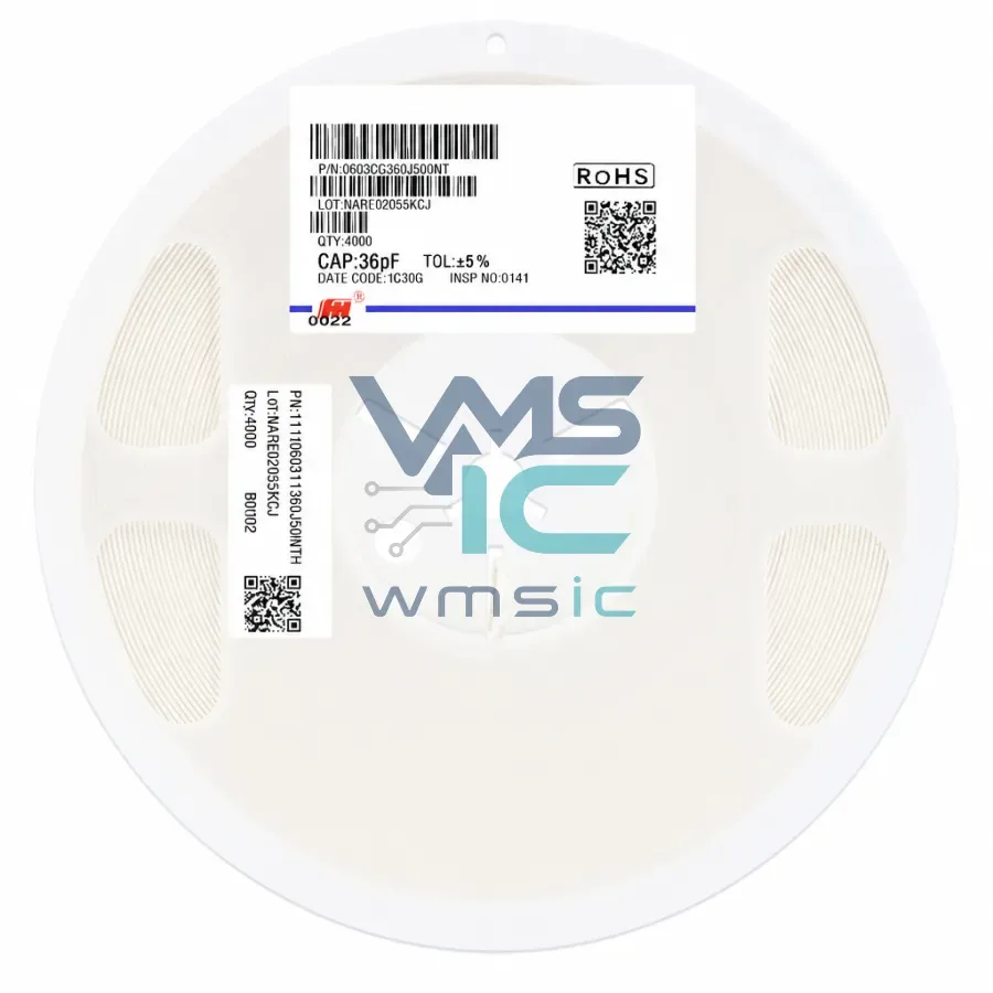 0603 SMD Capacitor 36pF 50V+/ 5% C0G 0603CG360J500NT 100 Pcs 0603CG360J500NT Package