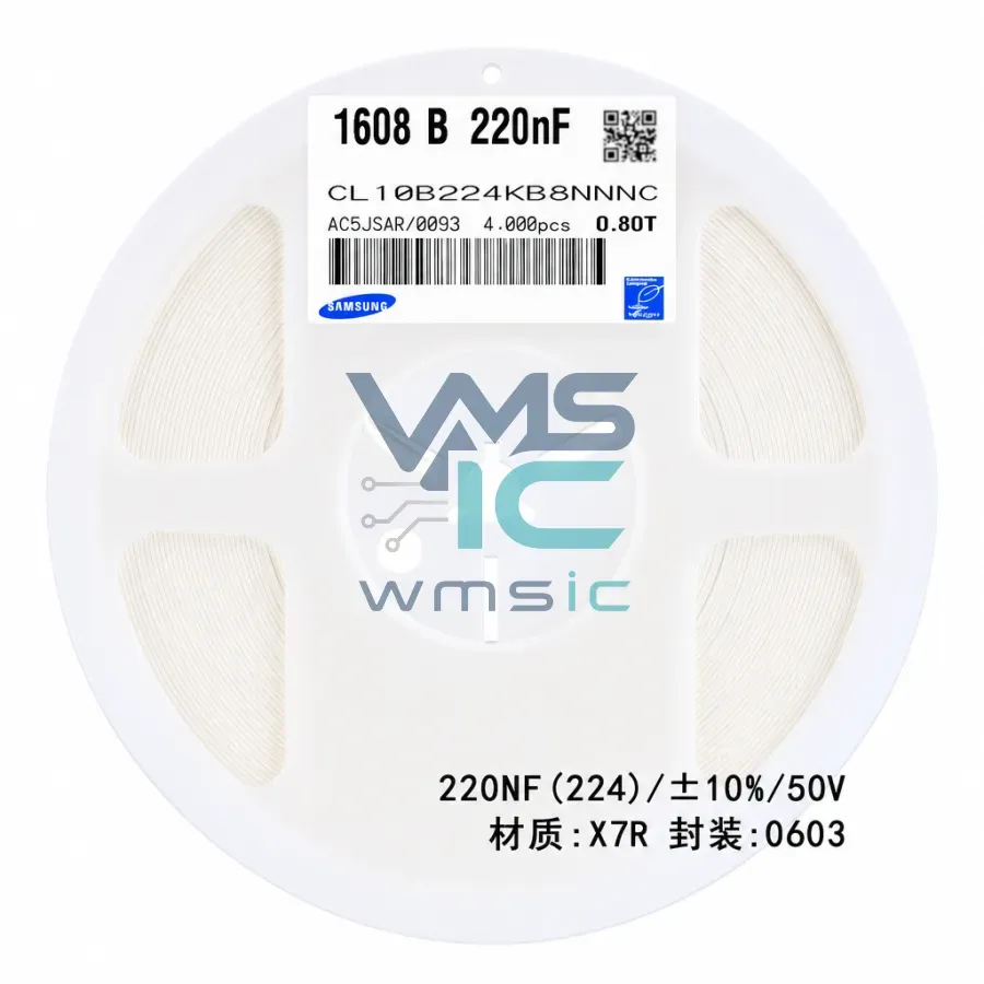 0603 MLCC SMD Capacitor 220nF+/ 10% 50V X7R CL10B224KB8NNNC 50pcs CL10B224KB8NNNC Package