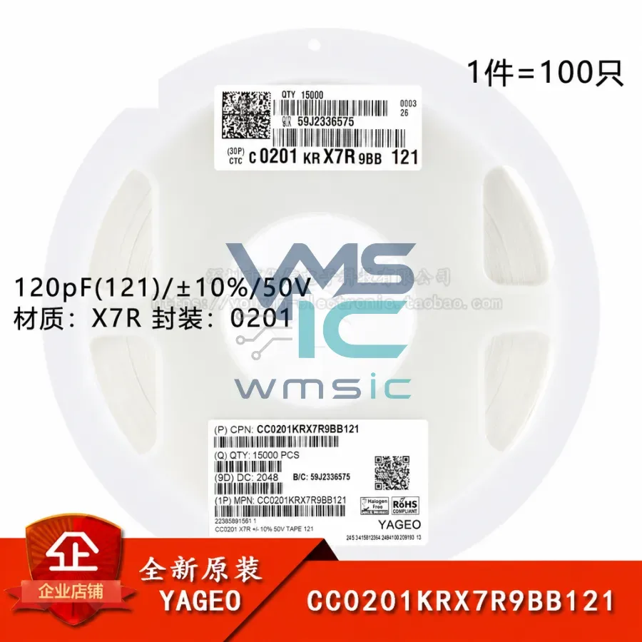 CC0201KRX7R9BB121 0201 SMD Capacitor 120pF 121+/ 10% 50V X7R CC0201KRX7R9BB121 Package