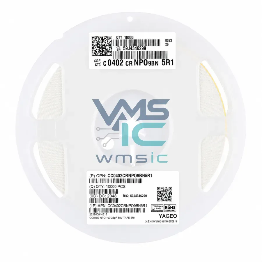 原装0402贴片电容5.1pF(5R1)±0.25pF 50V NP0 CC0402CRNPO9BN5R1 封裝