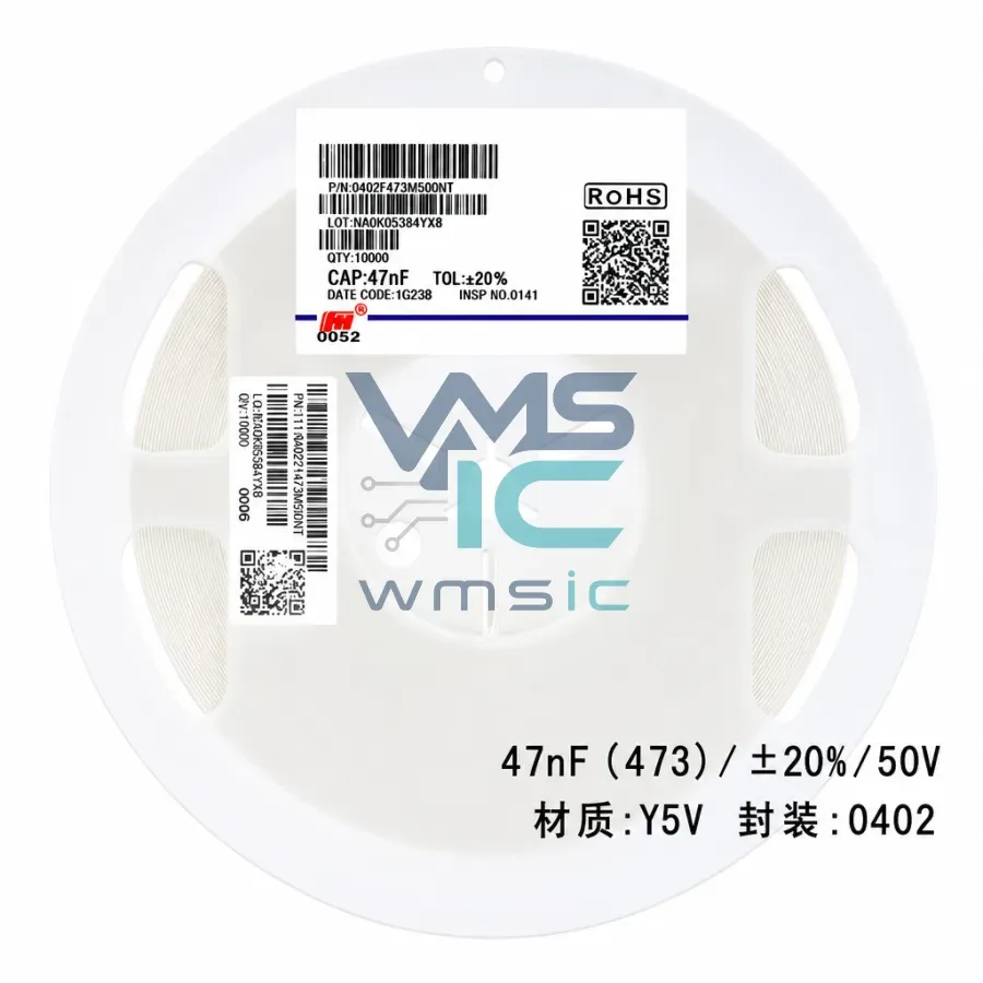 0402 SMD Capacitor 47nF+/ 20% 50V Y5V 0402F473M500NT 100Pcs 0402F473M500NT Package
