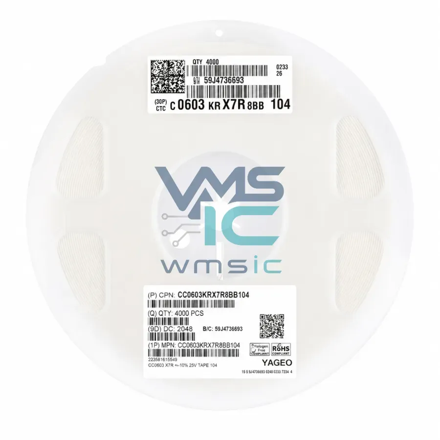 CC0603KRX7R8BB104 0603 SMD Ceramic Capacitor 100nF 104+/ 10% 25V X7R CC0603KRX7R8BB104 Package