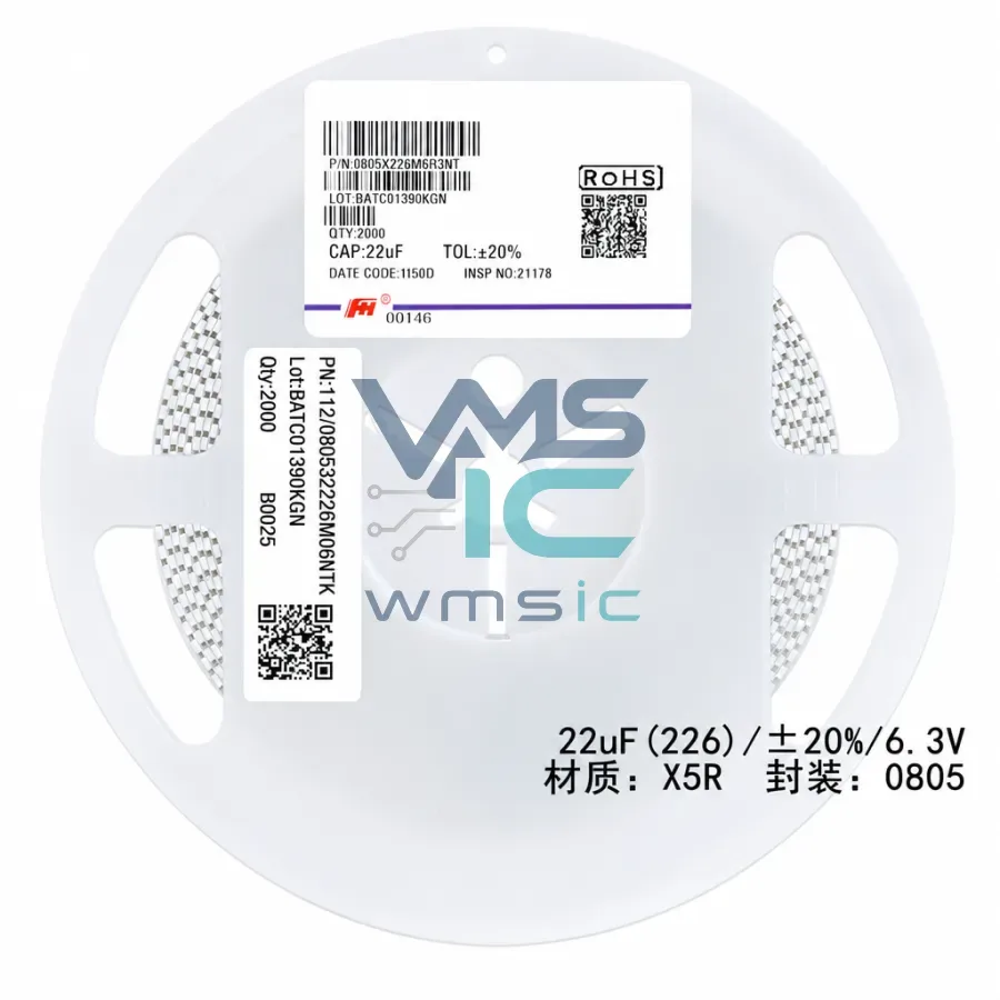 0805 SMD Ceramic Capacitor 22uF+/ 20% 6.3V X5R 0805X226M6R3NT 50pcs 0805X226M6R3NT Package