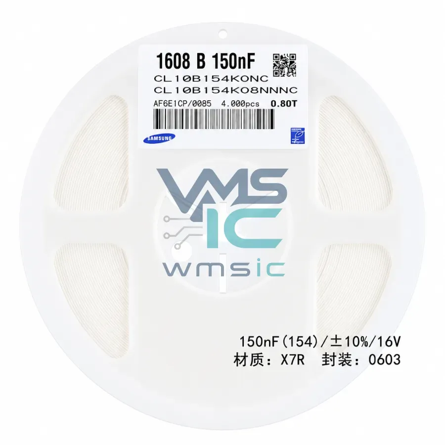 0603 SMD Capacitor 150nF 154+/ 10% 16V X7R CL10B154KO8NNNC 50pcs CL10B154KO8NNNC Package