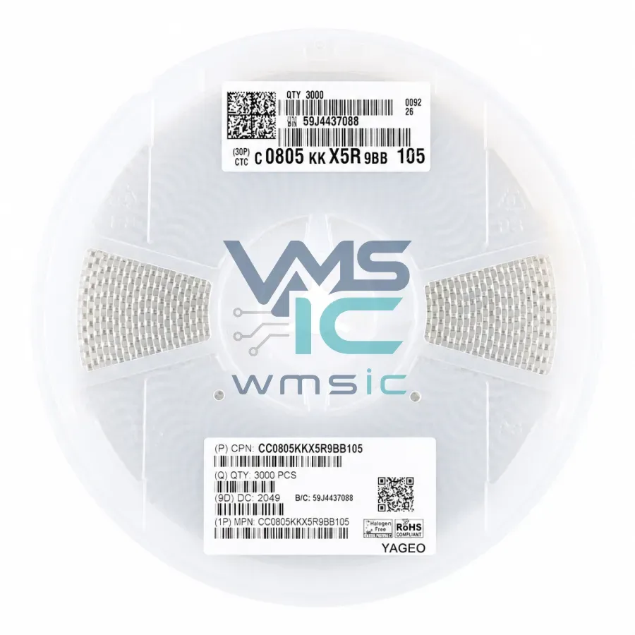 0805 SMD Capacitor 1uF 105+/ 10% 50V X5R Yageo CC0805KKX5R9BB105 Package